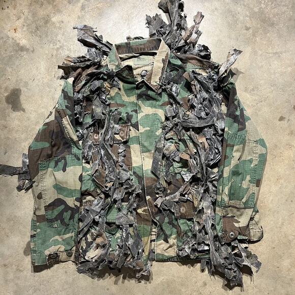 Vintage Other - Vintage 80s Army Military Camo Button Up Stealth Shirt